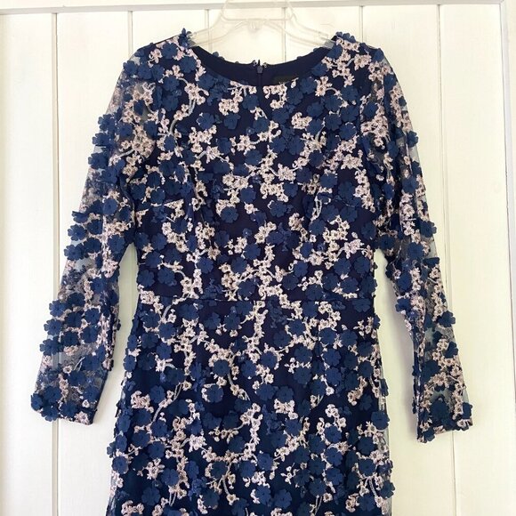 NWOT Xscape Blue Floral Applique Embroidered Formal Cocktail Dress Size 8 - Picture 4 of 13